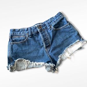 Free People Denim Distressed High Waist Shorts